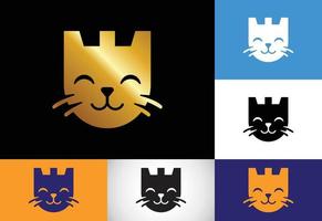 logotipo de gato, gato con logotipo de castillo, ilustración de icono de vector de diseño de logotipo de animal
