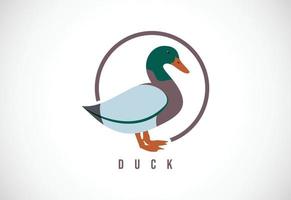 pato en un círculo. Ilustración de vector de plantilla de diseño de logotipo de pato