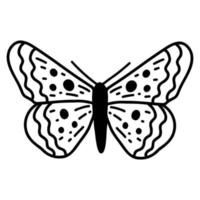 mariposa garabato dibujada a mano. ilustración de boceto vectorial, arte de contorno negro de insecto para diseño web, icono, impresión, página de color vector