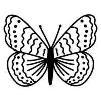 mariposa garabato dibujada a mano. ilustración de boceto vectorial, arte de contorno negro de insecto para diseño web, icono, impresión, página de color vector