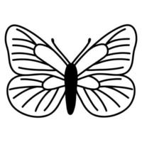 mariposa garabato dibujada a mano. ilustración de boceto vectorial, arte de contorno negro de insecto para diseño web, icono, impresión, página de color vector