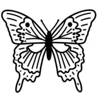 mariposa garabato dibujada a mano. ilustración de boceto vectorial, arte de contorno negro de insecto para diseño web, icono, impresión, página de color vector