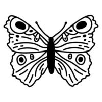 mariposa garabato dibujada a mano. ilustración de boceto vectorial, arte de contorno negro de insecto para diseño web, icono, impresión, página de color vector