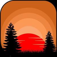 sunset shades with silhouettes of trees and grass vector