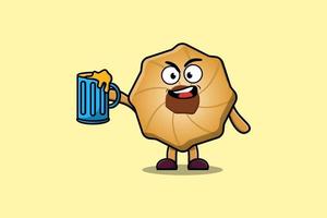 lindo personaje de dibujos animados de galletas con vaso de cerveza vector