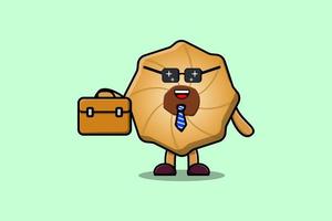 Cute cartoon Cookies businessman holding suitcase vector