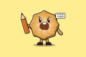 Cookies cute cartoon clever student with pencil vector