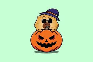 Cute Cookies cartoon hiding in pumpkin halloween vector