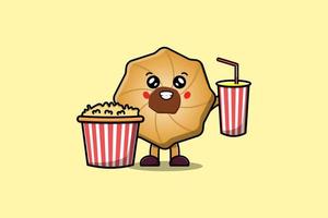 Cute cartoon Cookies with popcorn and drink vector