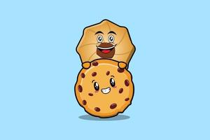 lindo personaje de dibujos animados de galletas escondido en galletas vector