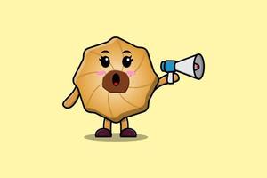 Cute Cartoon Cookie character speak with megaphone vector