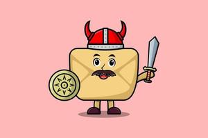 Cute cartoon Envelope viking pirate holding sword vector