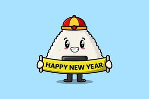 cartoon Rice japanese sushi chinese happy new year vector