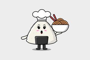 Cute cartoon Rice japanese sushi chef hold noodles vector