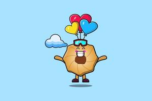 cartoon Cookies mascot is skydiving with balloon vector