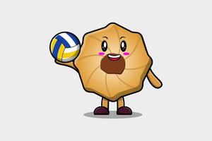 personaje de galletas de dibujos animados lindo jugando voleibol vector