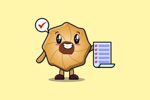 lindo personaje de dibujos animados de galletas mantenga nota de lista de verificación vector