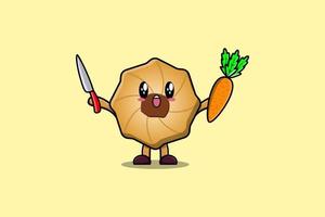 Cute cartoon Cookies holding knife and carrot vector