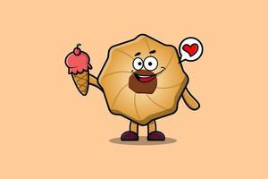 Cute Cartoon Cookies character holding ice cream vector