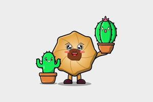 Cute cartoon Cookies holding cactus plant in pot vector