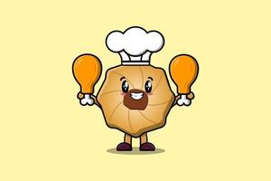 Cute cartoon Cookies chef hold two chicken thighs vector