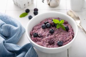 Blueberry oatmeal for breakfast photo