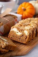 Pumpkin bread or cake with cream cheese photo