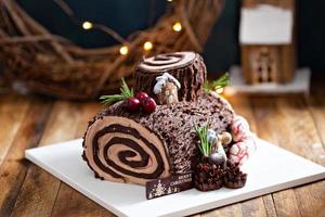 Yule log roll cake for Christmas photo