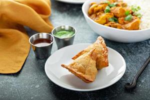 Indian samosas with vegetable filling photo