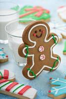 Gingerbread man cookie with milk photo