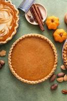 Traditional Thanksgiving pumpkin pie with flaky crust photo