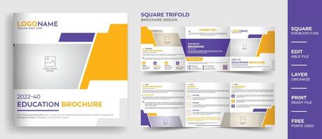 8 Page square education school brochure template, multipurpose kid's admission brochure design vector