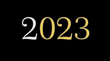 testo 2023 elettrico animazione isolato su nero sfondo, 2023 nuovo anno, design modello contento 2023 nuovo anno concetto vacanza animare carta video