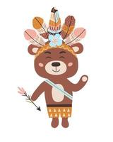 oso con plumas y flecha en estilo boho vector