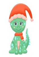 lindo dino en sombrero de navidad vector