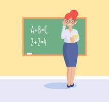 The teacher stands at the blackboard with a book. Vector, flat illustration. vector