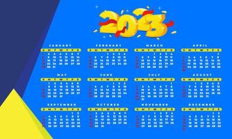 Yellow blue 2023 calendar template vector