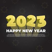 Yellow shiny happy new year 2023 greeting vector