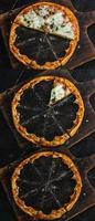 diferentes imágenes de pizza tomadas durante el tiempo de comer foto