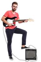 Guy with a guitar on white background photo