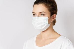 Young woman is wearing a face mask for protection against virus photo