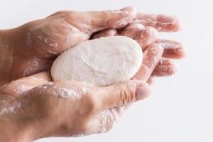 Close-up of female hands with a soap photo