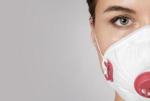 Young woman is wearing a face mask for protection against virus photo