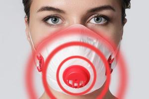 Young woman is wearing a face mask for protection against virus photo