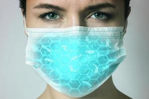 Young woman is wearing a face mask for protection against virus photo