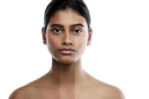 Indian woman and result of skin whitening treatment photo