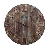 Old and wooden clock with the roman numerals isolated on white background photo