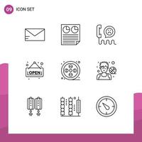 9 Thematic Vector Outlines and Editable Symbols of art shop contact board rating Editable Vector Design Elements