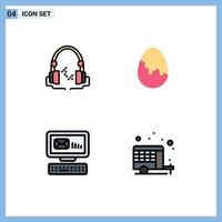 Mobile Interface Filledline Flat Color Set of 4 Pictograms of headphone envelope handfree easter egg message Editable Vector Design Elements