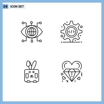 conjunto moderno de 4 colores planos y símbolos de línea de llenado, como datos, visión de pascua, código fuente, elementos de diseño de vectores editables de vacaciones